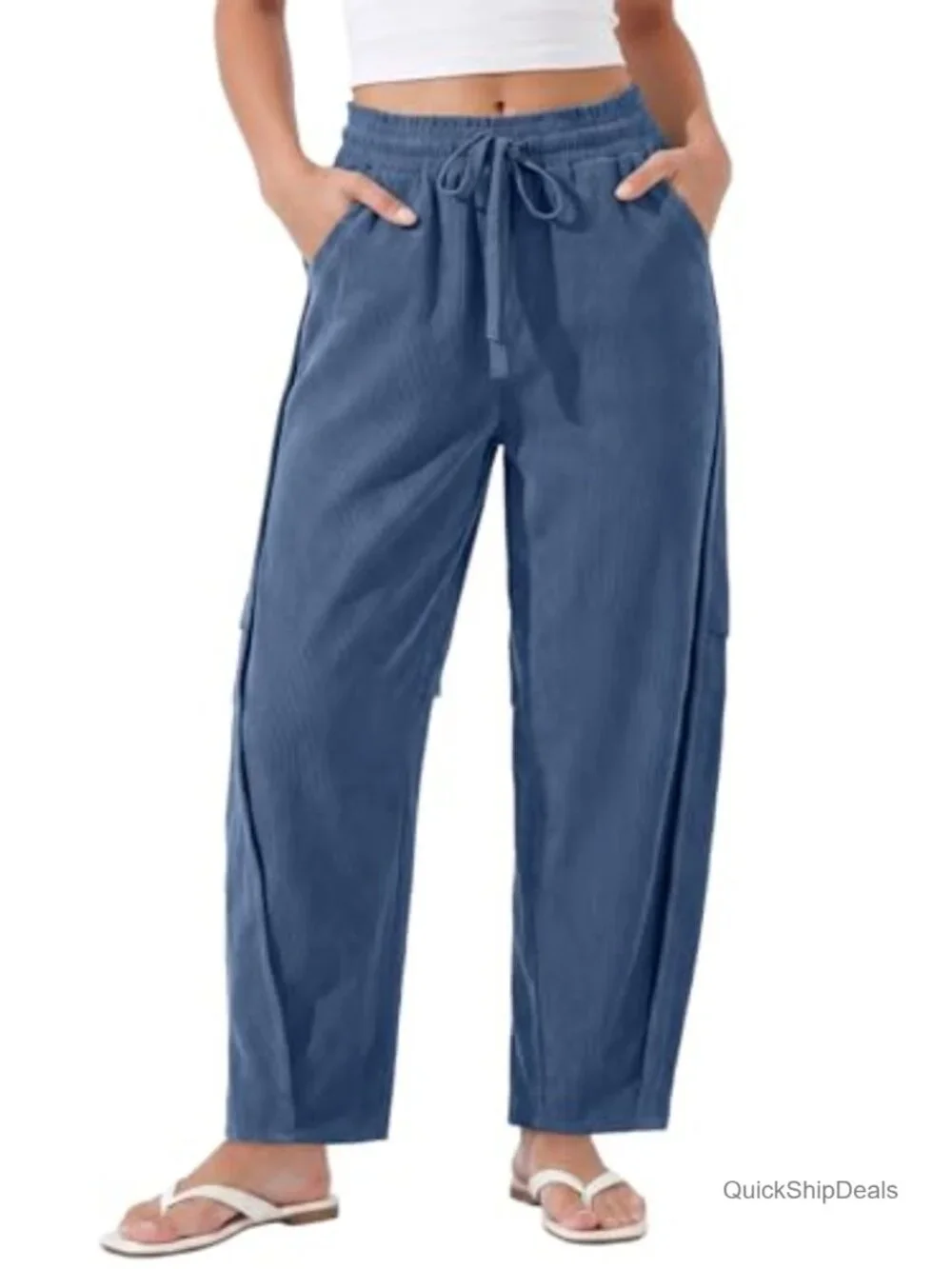 Women's Corduroy Barrel Casual Pants with Drawstring, High Rise Wide Leg Fall